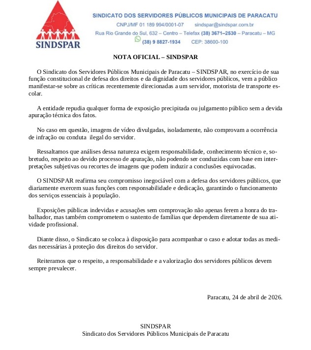 Nota Oficial 24/04/2026